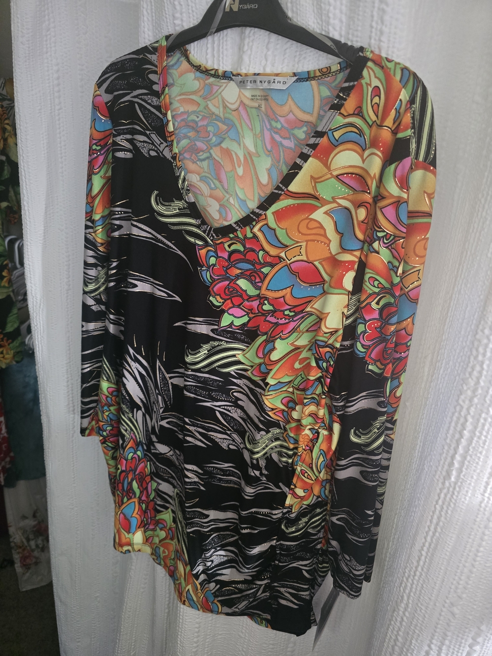 Womens XL Peter Nygard Black Multicolor V-Neck Floral-Print Tunic